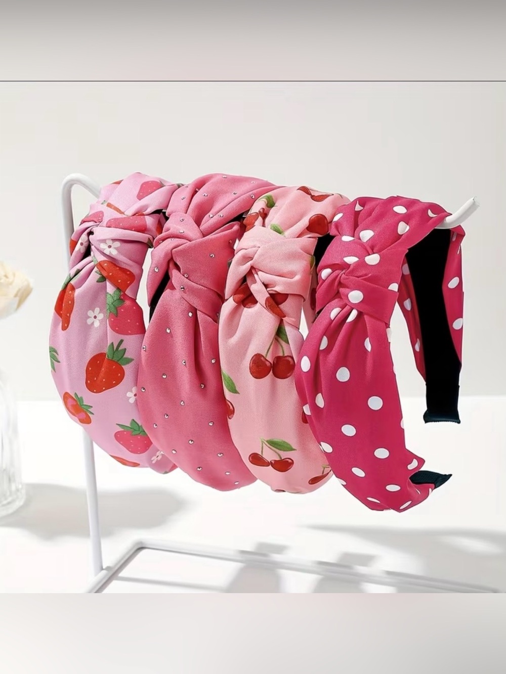 Women’s Knotted Headbands- Fruit & Polka Dot Designs- set of 4